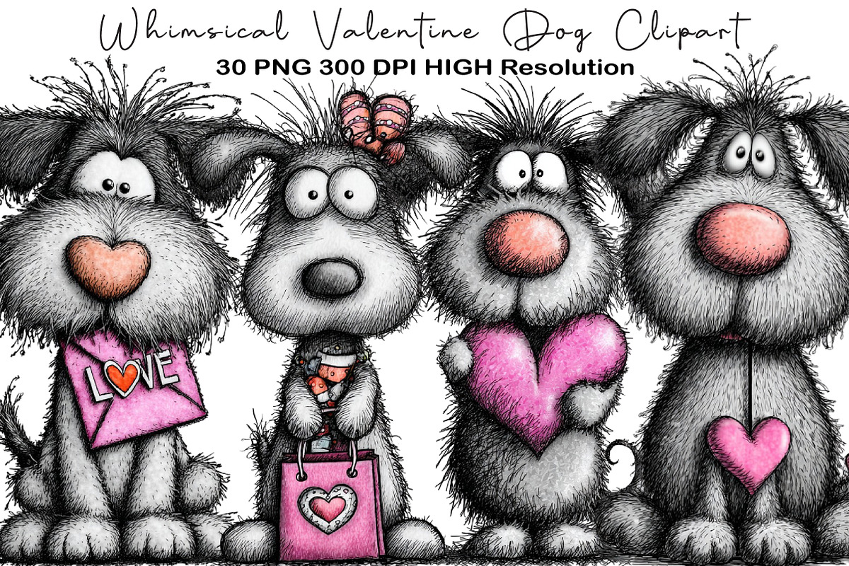 Whimsical Valentine Dog Clipart PNG, an Illustration by Black Bird Studio (Photo 1 of 6)