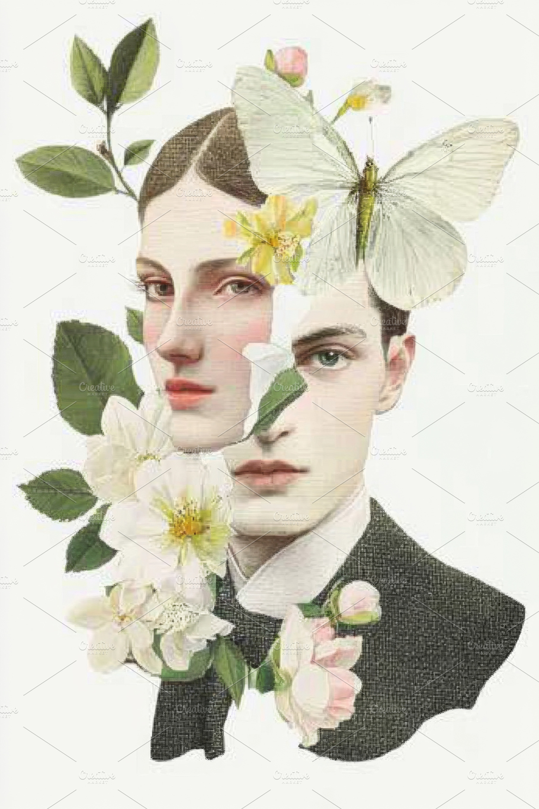 Floral collage featuring man, a Photo by Dvoevnore photos