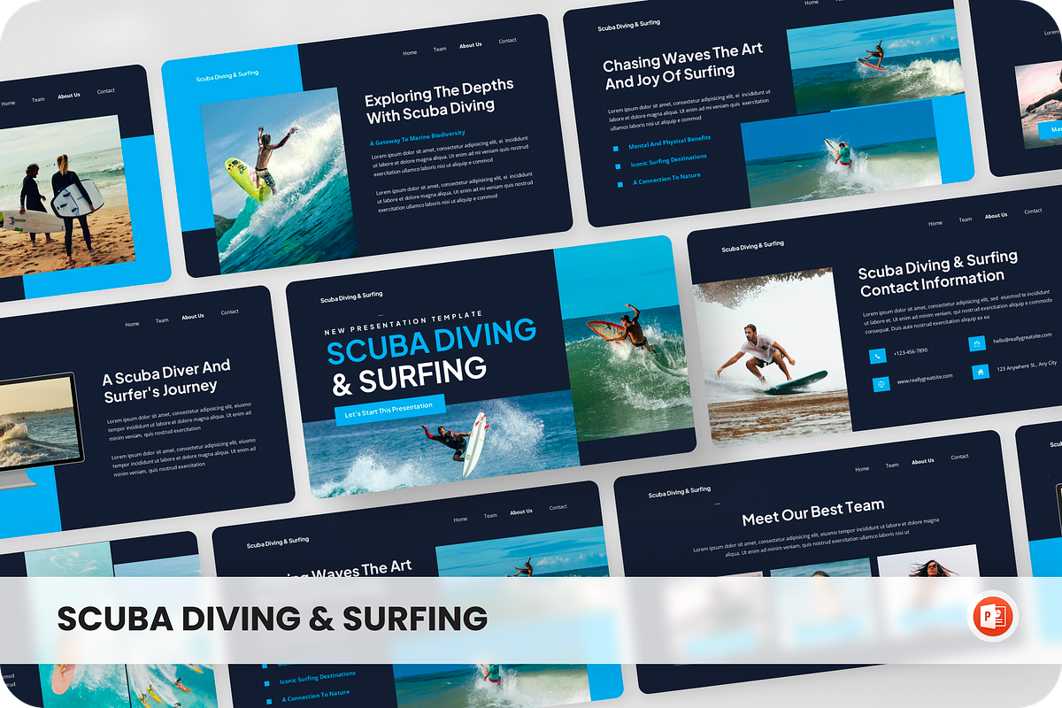 Scuba Diving & Surfing PowerPoint, a Presentation Template by SquidPixey (Photo 1 of 6)