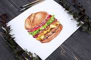 Unique Burger. Watercolor, a Food Illustration by Olga Olmix (Thumbnail 6 of 6)