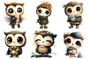 Watercolor Kawaii Owl Clipart, an Illustration by Daily.Designs (Thumbnail 5 of 5)