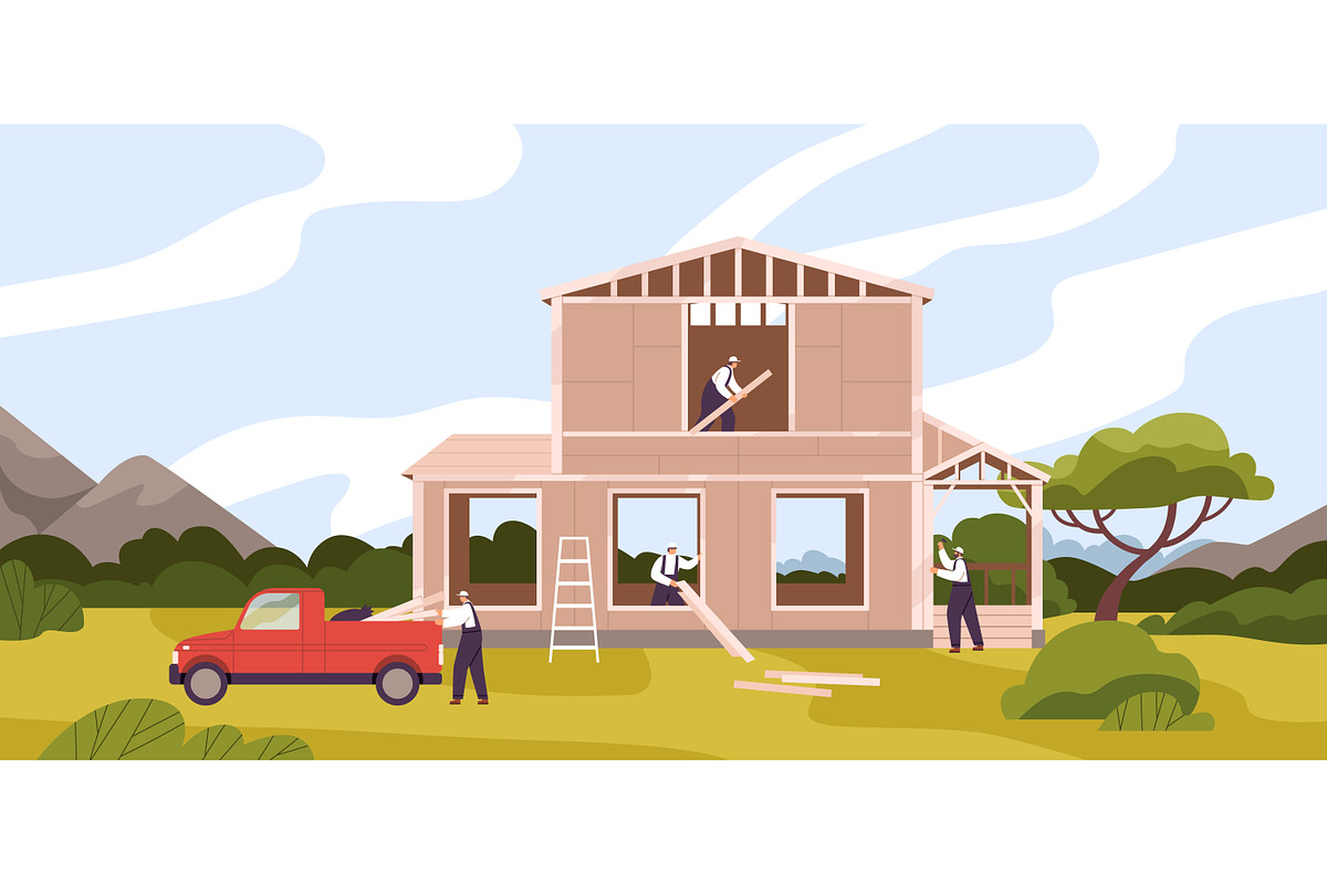 Builders constructing modern houses, a Person Illustration by Good Studio (Photo 5 of 5)