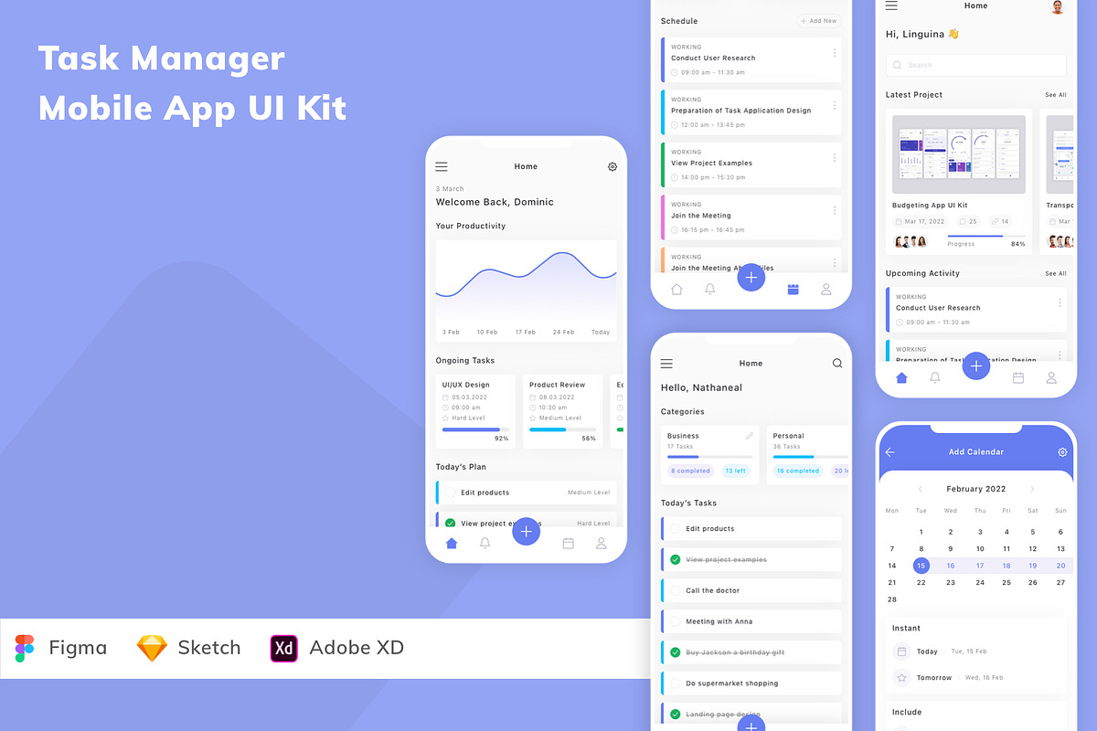 Task Manager Mobile App UI Kit, an UI Kit Template by Betush