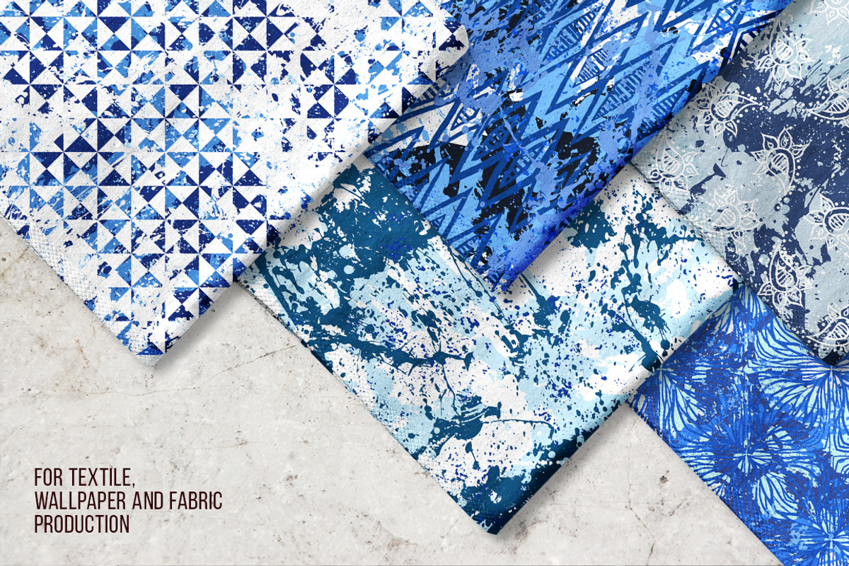 5 hand drawn vector blue patterns, a Pattern Graphic by picsome.ca (Photo 3 of 3)