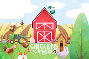 Chicken Farmyard PNG Clipart Set, an Animal Illustration by Art by Angele G (Thumbnail 1 of 6)