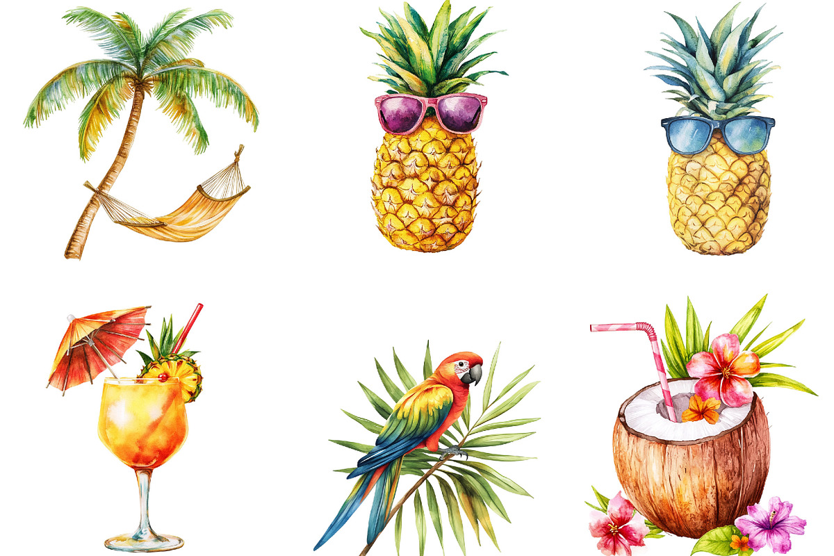 Watercolor Summer Vibe Clipart, an Illustration by Designking (Photo 5 of 5)