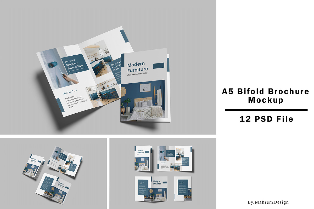 A5 Bifold Brochure Mockup, a Print Template by mahremdesign (Photo 1 of 14)