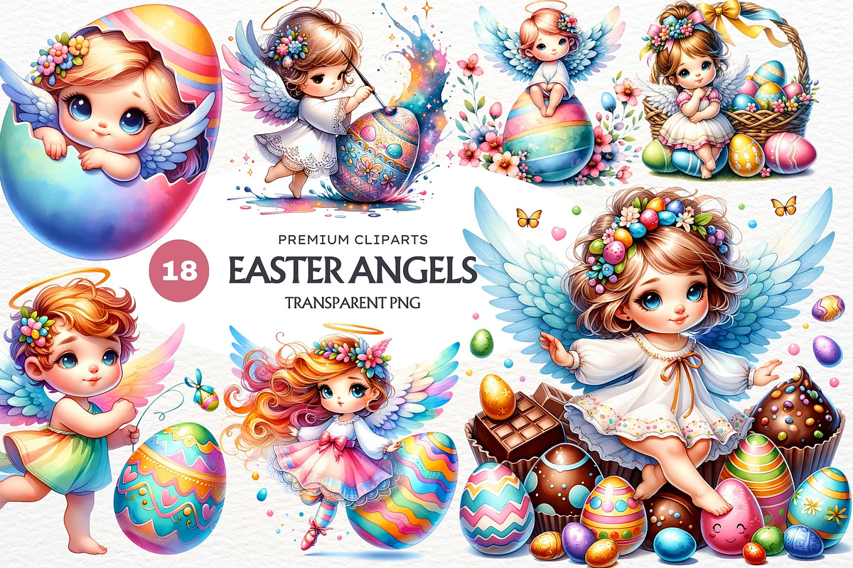 Watercolor Cute Angel Easter clipart, a Seasonal Illustration by ThatsDesignArt (Photo 1 of 10)