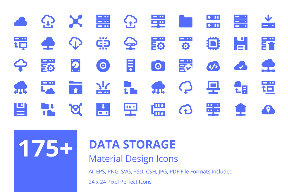 175+ Data Storage Material Icons, a Solid Icon by Creative Stall