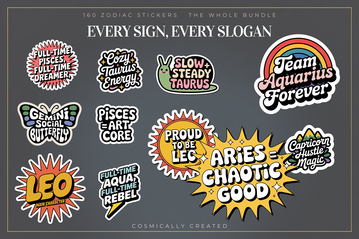 160 Zodiac Stickers, an Object Graphic by Jakayla Digital Co (Photo 3 of 16)