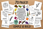 Fruits & Veggies 70 Bold/Easy Pages, a Food Illustration by Bujo Studio (Thumbnail 1 of 3)