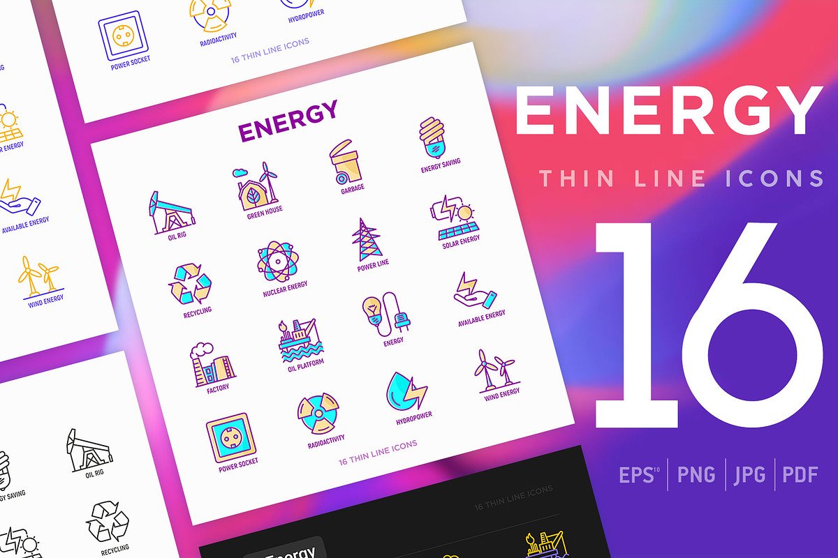 Energy | 16 Thin Line Icons Set, an Outline Icon by Alex Blogoodf (Photo 1 of 9)