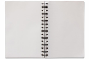Open spiral notebook featuring book, notebook, and spiral