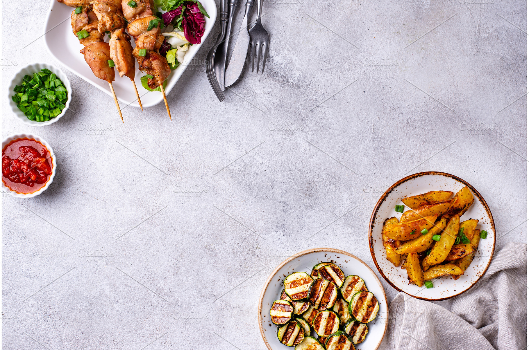 Chicken skewers kebab with, a Food & Drink Photo by Yulia Furman