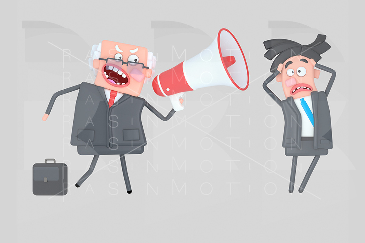 Boss shouting at businessman through, a Work Illustration by rasinmotion