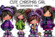 Cute Christmas Girl Clipart, an Illustration by DreamArtGraphic (Thumbnail 1 of 5)