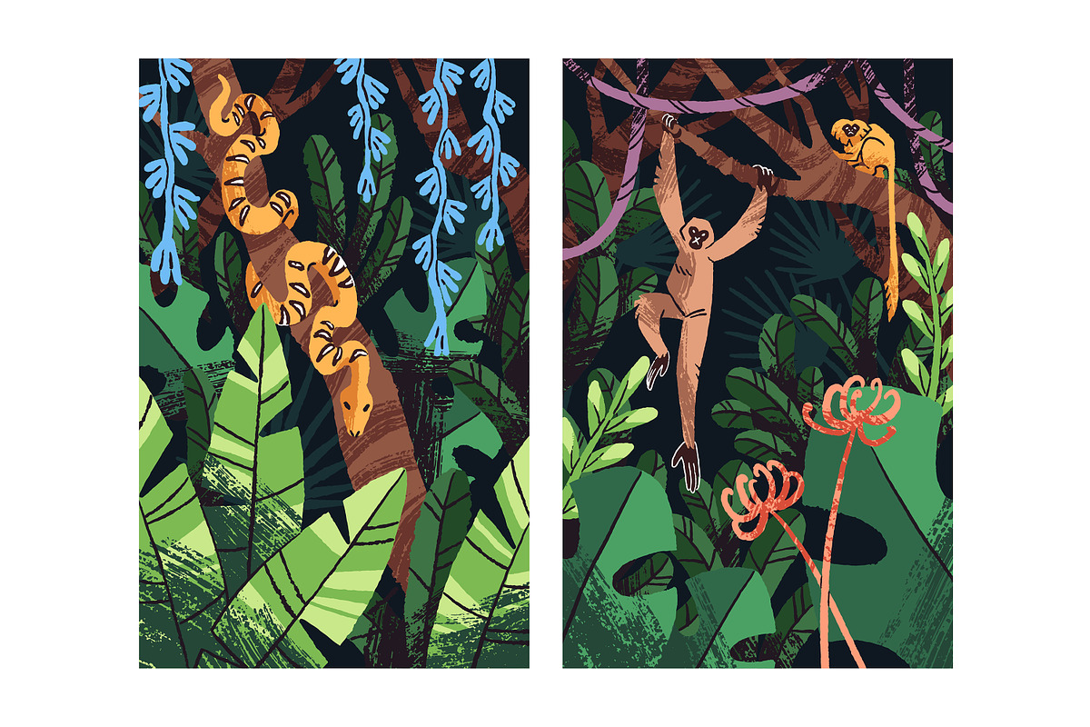 Wild animals in jungle posters set, an Animal Illustration by PaperTrident (Photo 3 of 3)