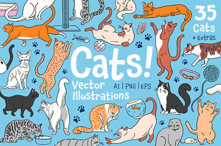 Cats! Vector Clip Art Illustrations, an Animal Illustration by rouxsupplyco