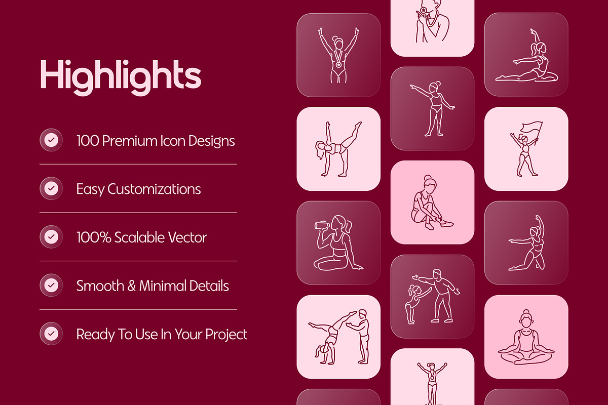 Women's Gymnastics Icons, an Outline Icon by Prosymbols (Photo 2 of 6)