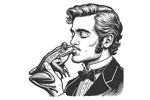 Gentleman Kissing a Frog Fairy Tale, a Person Illustration by AlexArt