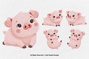 15 Bundle Watercolor Baby Pig Pink, an Animal Illustration by Morspective (Thumbnail 5 of 8)