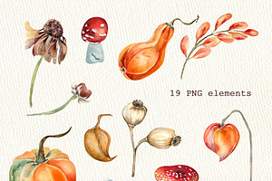 Autumn Plants Watercolor Clipart