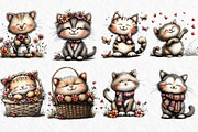 Whimsical Spring Cat Clipart Png, an Illustration by Watercolor design (Thumbnail 4 of 6)