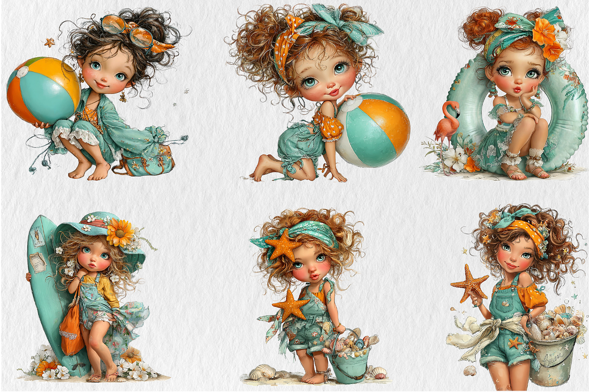 Whimsical Summer Beach Girls Clipart, a Seasonal Illustration by Rose Art (Photo 3 of 4)