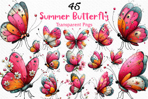 Whimsical Summer Butterfly Clipart, an Illustration by Craft Nest