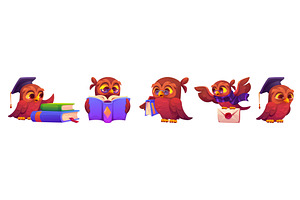 Brown owl school character set, an Education Illustration by art PVP - market