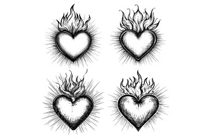 Heart In Flame Tattoo Hand Drawn, an Illustration by LadadikArt