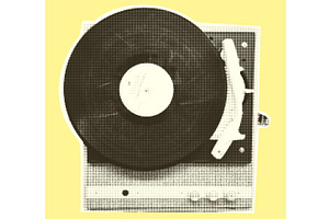 Vintage 60s vinyl player. Halftone, an Illustration by Zimages