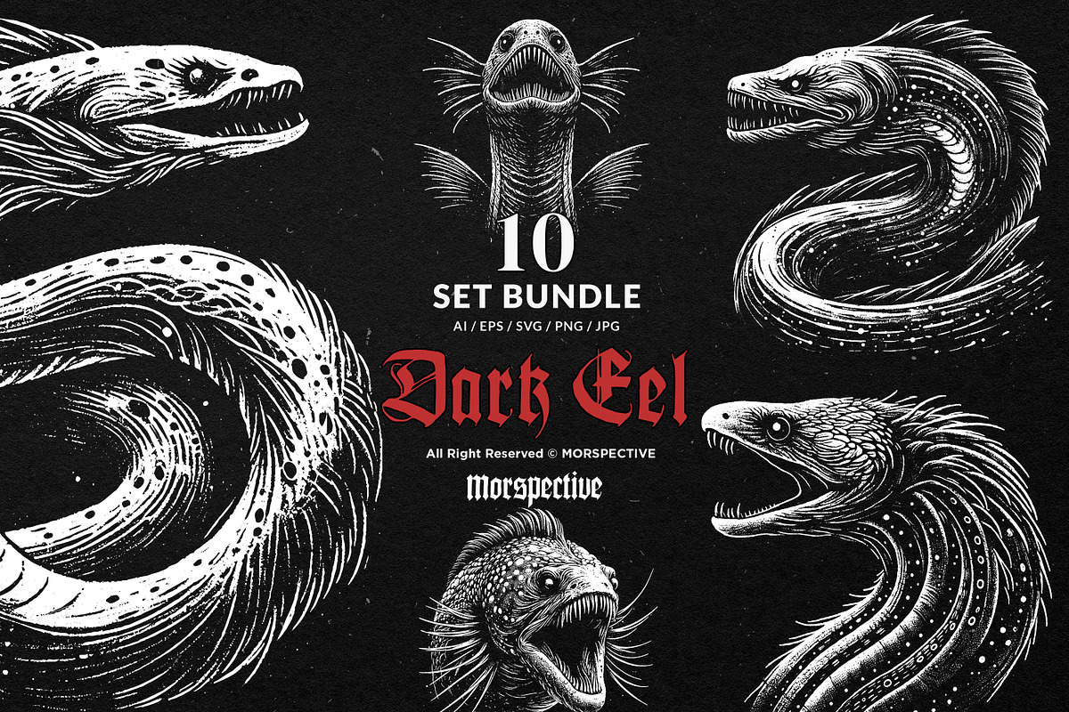 10 Bundle Dark Art Eel Aquatic Fish, an Illustration by Morspective (Photo 1 of 7)
