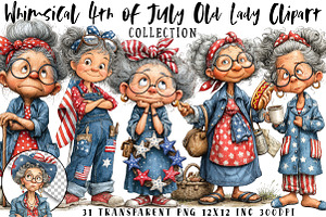 Whimsical 4th of July Old Lady Clipa, an Illustration by OK Design