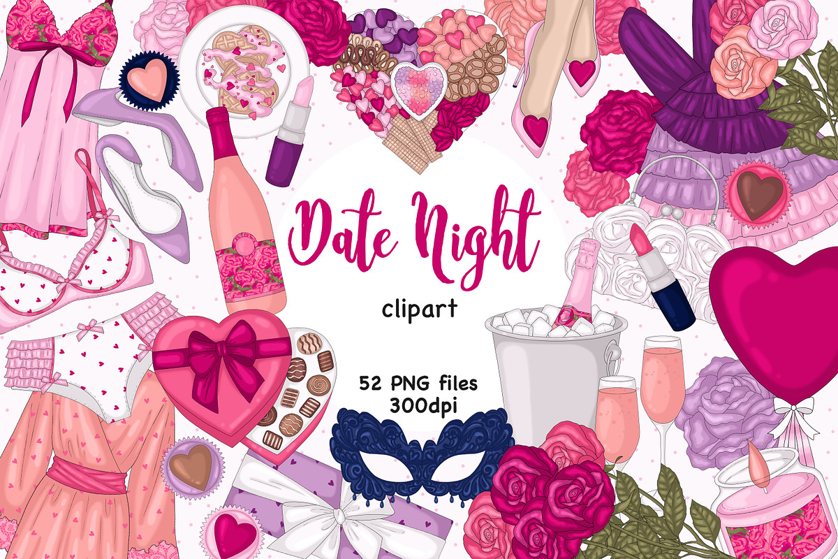 Date Night Cliparts, a Seasonal Illustration by GlamArtZhanna (Photo 1 of 3)