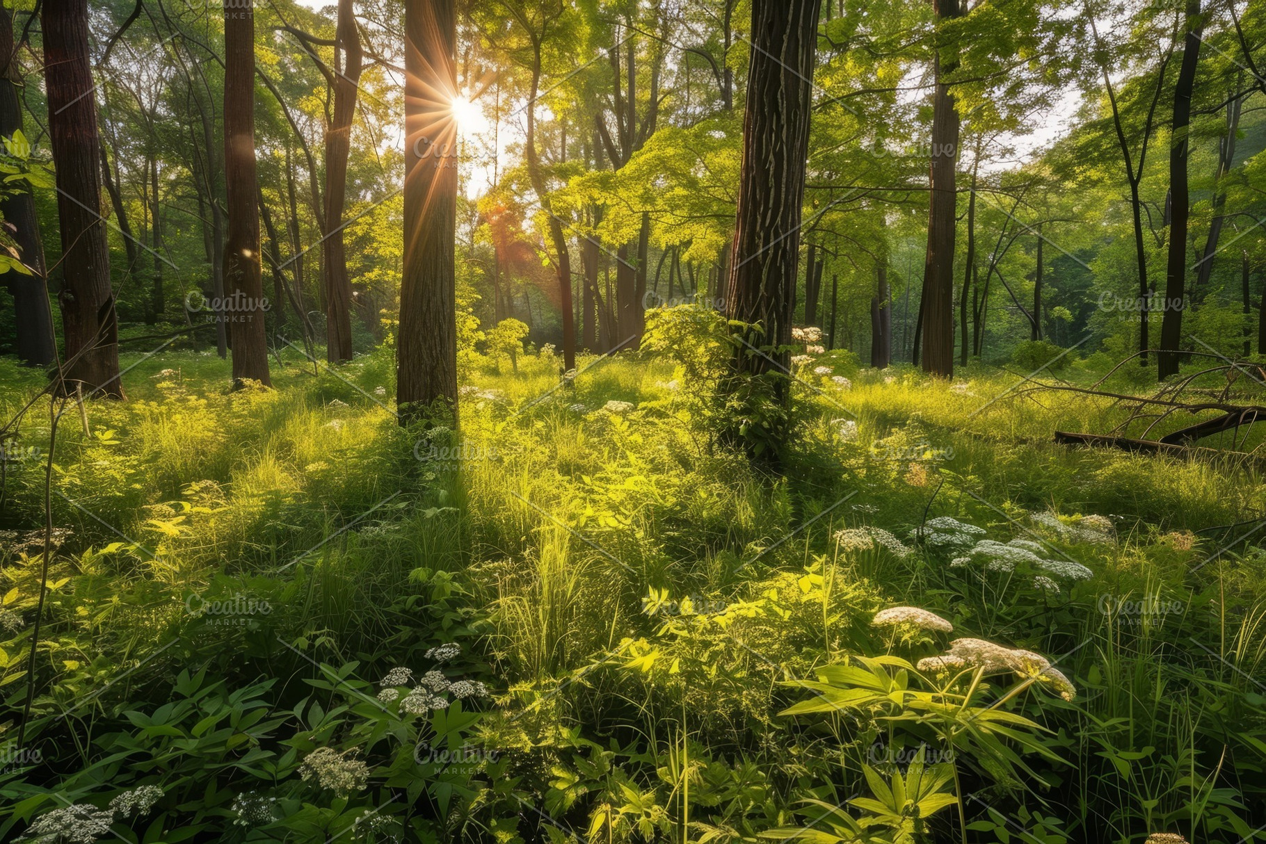Sunlight streams through the tall tr, a Photo by Tanuart