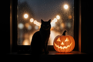 Black cat and Halloween pumpkin, a Photo by rarrarorro
