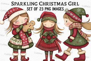 Sparkling Christmas Girl Clipart, an Illustration by Craft Nest