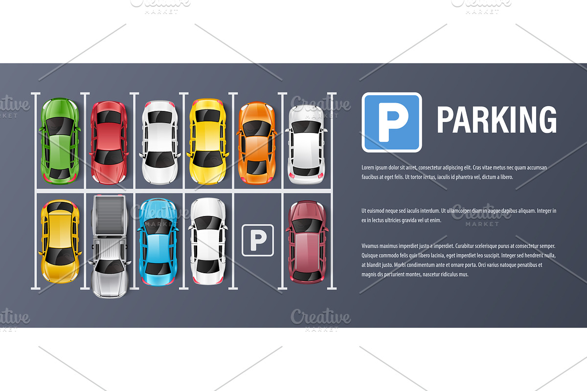 Parking lot with multiple cars, a Transportation Illustration by Yayasya