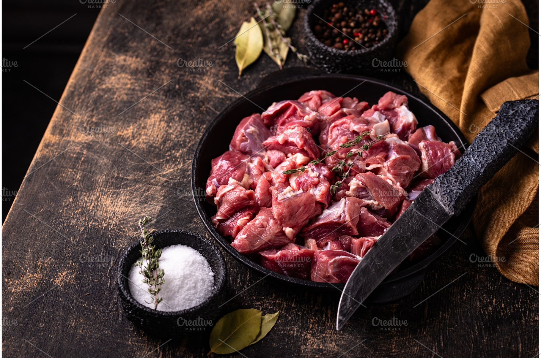 Raw chopped meat with spices, a Food & Drink Photo by Yulia Furman