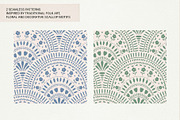Folk Scallop Floral Vector Patterns, a Pattern Graphic by Irina Ostapenko (Thumbnail 2 of 5)