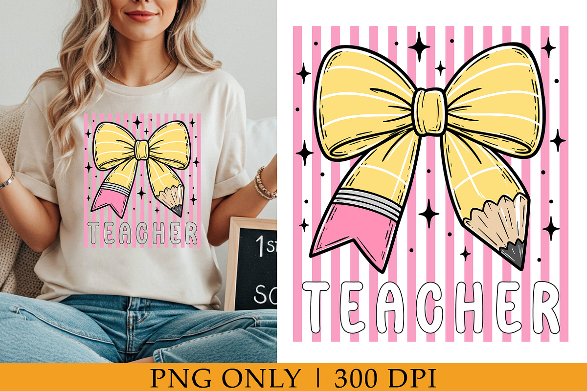 Teacher Pencil Coquette Bow Design, a Seasonal Illustration by Libby Wishes (Photo 1 of 3)