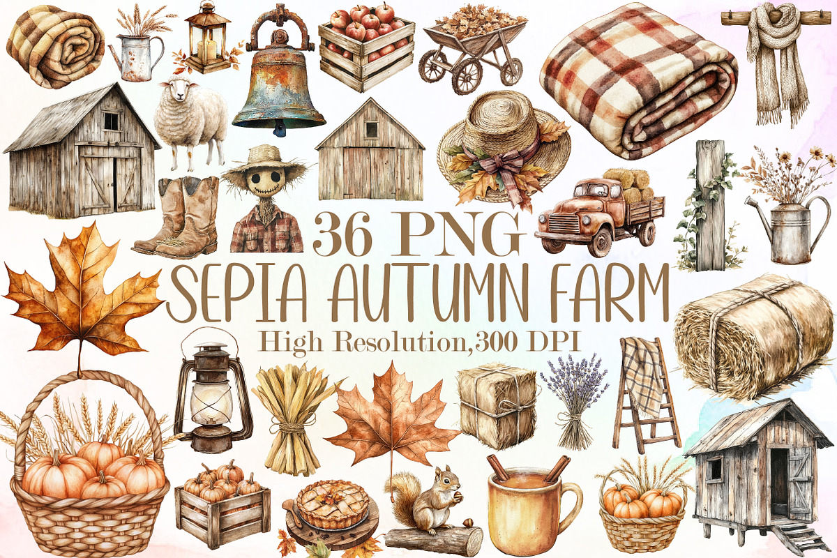 Sepia Autumn Farm Clipart, an Illustration by Sublimation Artist (Photo 1 of 6)