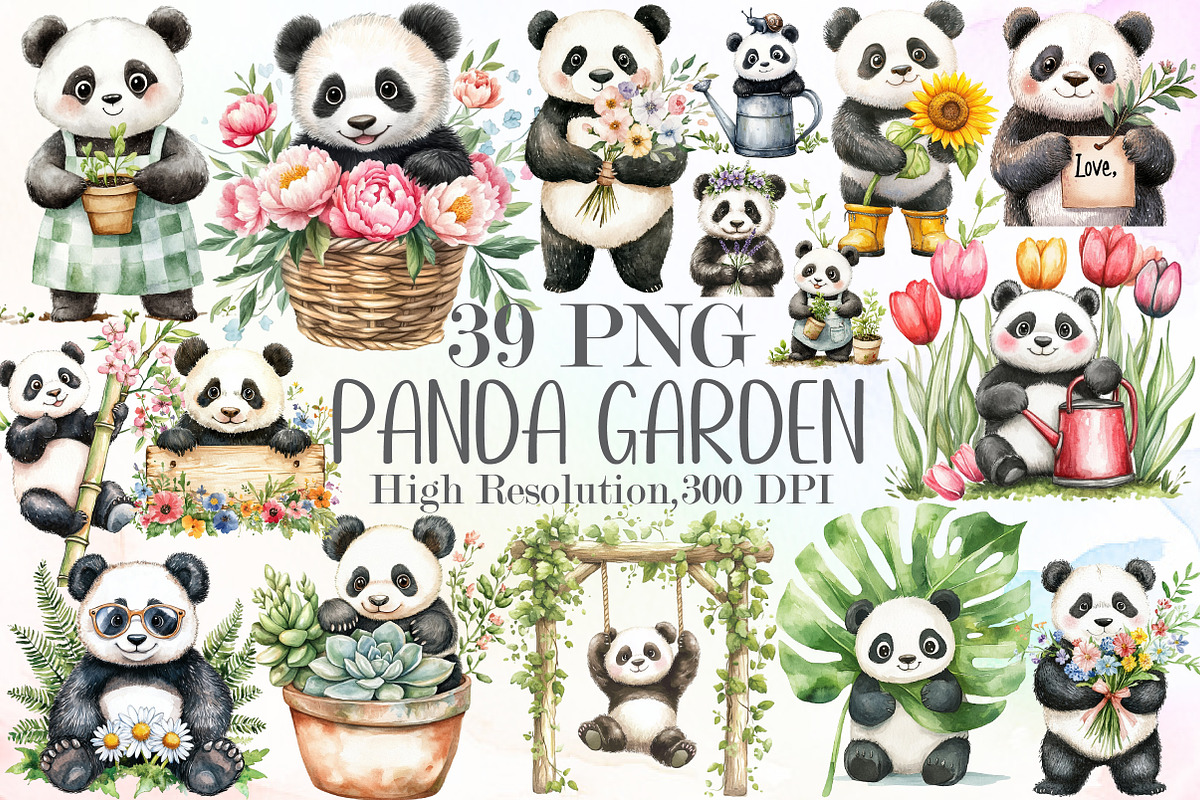 Panda Garden Clipart, an Illustration by Sublimation Artist (Photo 1 of 6)