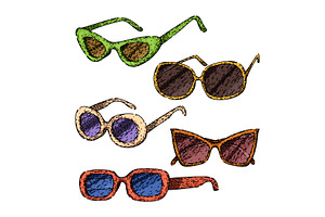sunglasses female vintage set sketch, an Object Illustration by pikepicture