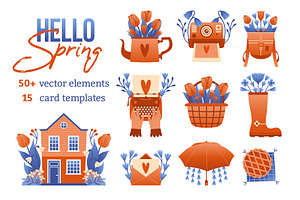 Hello Spring. Clip arts collection