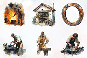 Blacksmith Watercolor Cliparts, an Illustration by RobertsArt (Thumbnail 3 of 7)