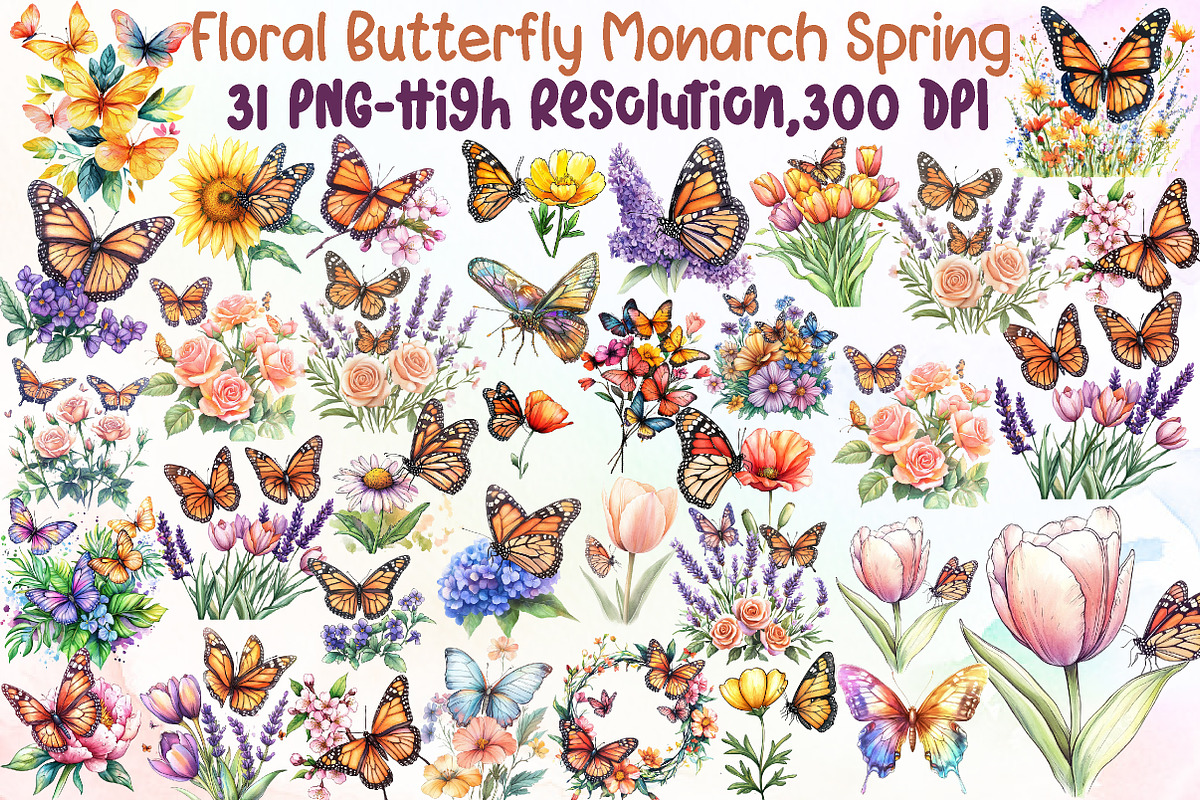 Floral Butterfly Monarch Spring Clip, an Illustration by Sublimation Artist (Photo 1 of 6)