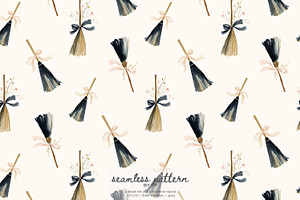witch broom seamless pattern
