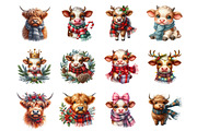 Watercolor Christmas Highland Cow, an Illustration by SinaCreation (Thumbnail 2 of 7)